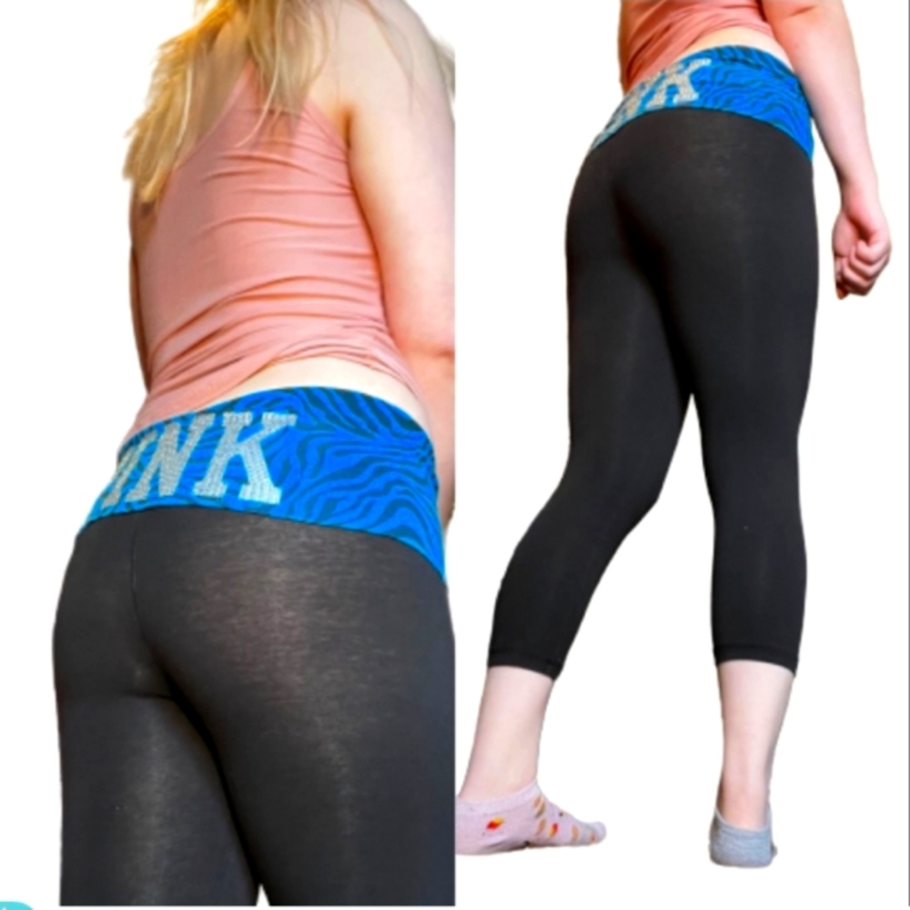 Pink Bling Silver Zebra blue Fold over Cropped Pants